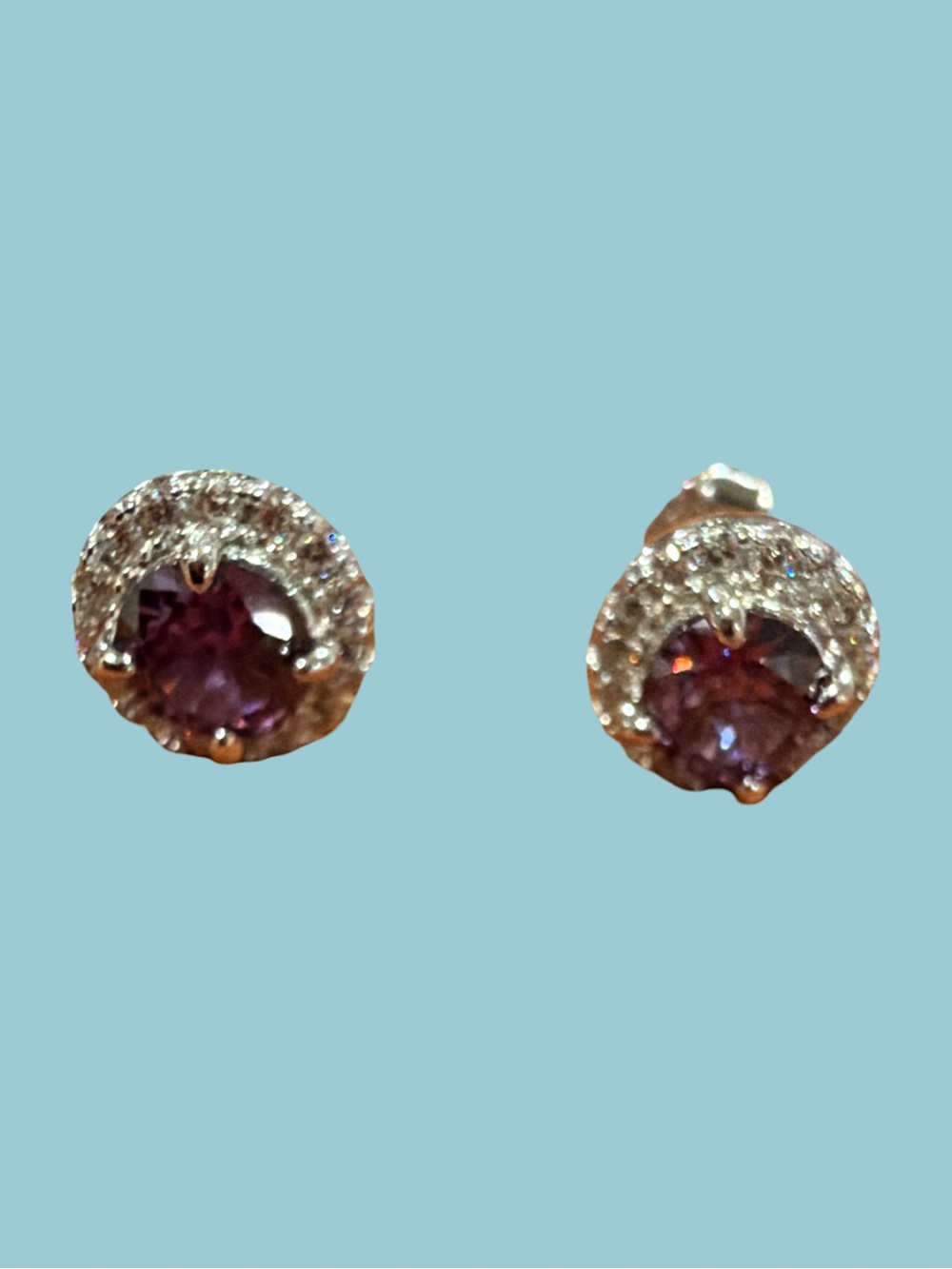 Sterling Silver Purple Crystal Halo Stud Earrings